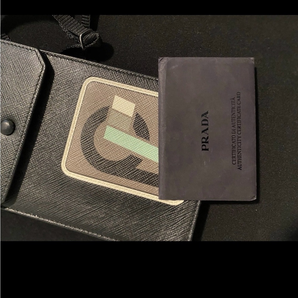 Prada Black Saffiano Leather Card Holder with Graphic Patch